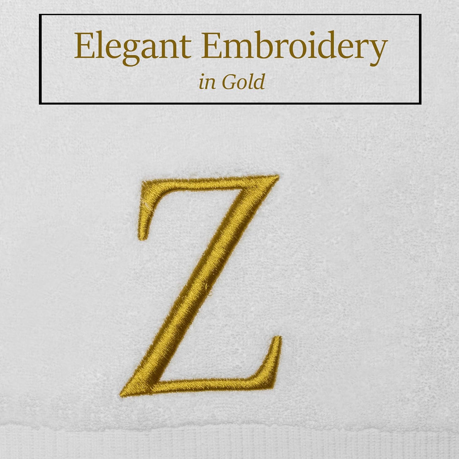 White with Gold Monogrammed Hand Towels for Bathroom - Set of 2 Letter Z | Luxury Hotel Quality Initial Towels For