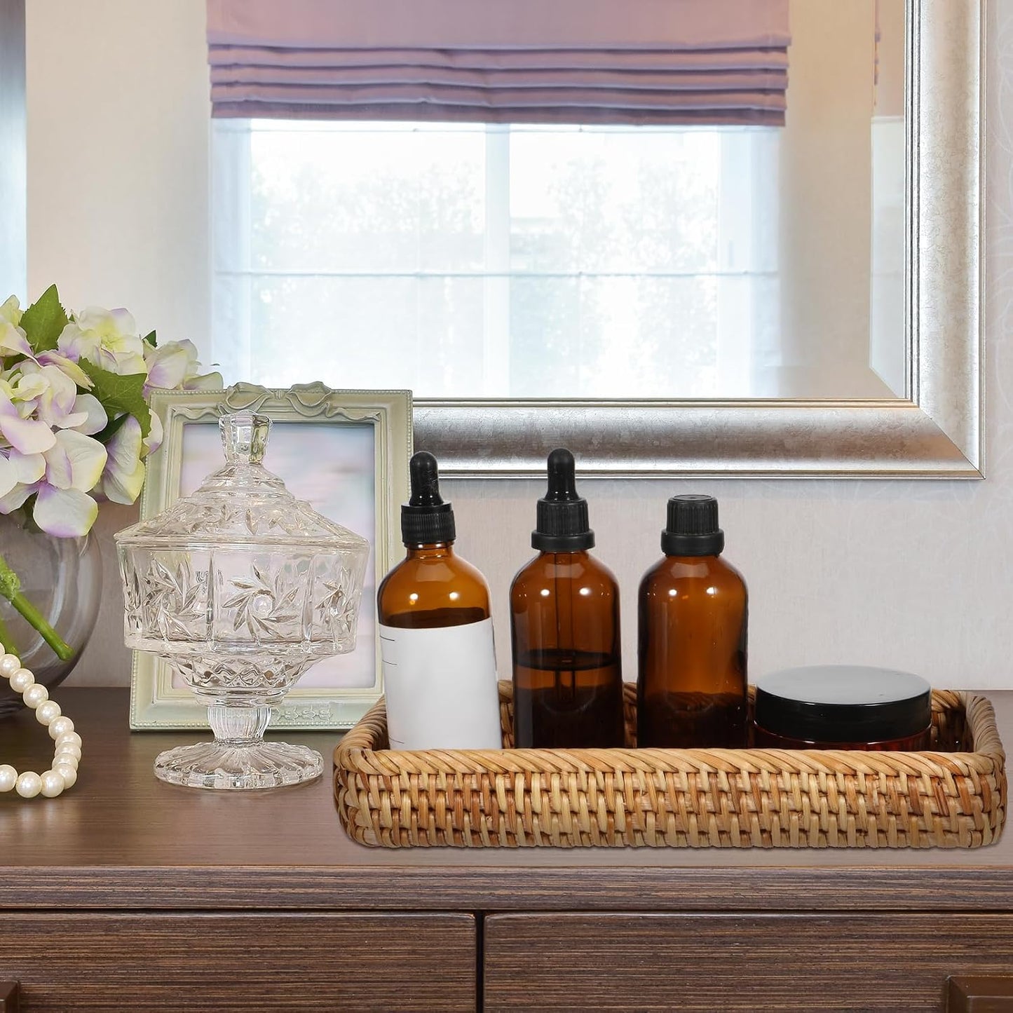 Rattan Bathroom Vanity Tray / Natural / 10 Inch
