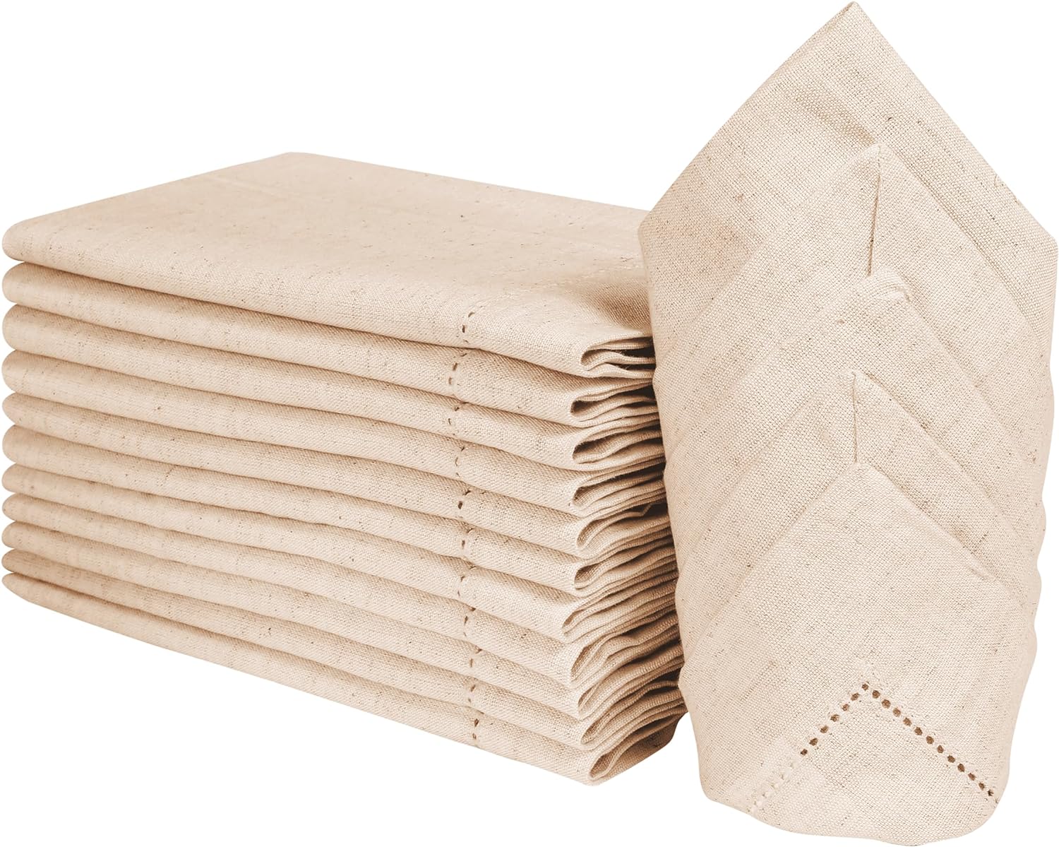 Lightnpro Flax Linen Napkins Set of 12 – Hemstitched Dinner Cloth Napkins, Washable and Reusable Natural Flax Napkins
