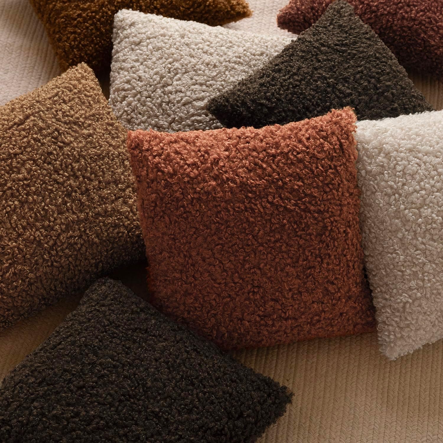 Faux Fur Throw Pillow Cover Accent Sherpa Furry Pillow / 18 x 18 / Chestnut / Brown / Set of 2