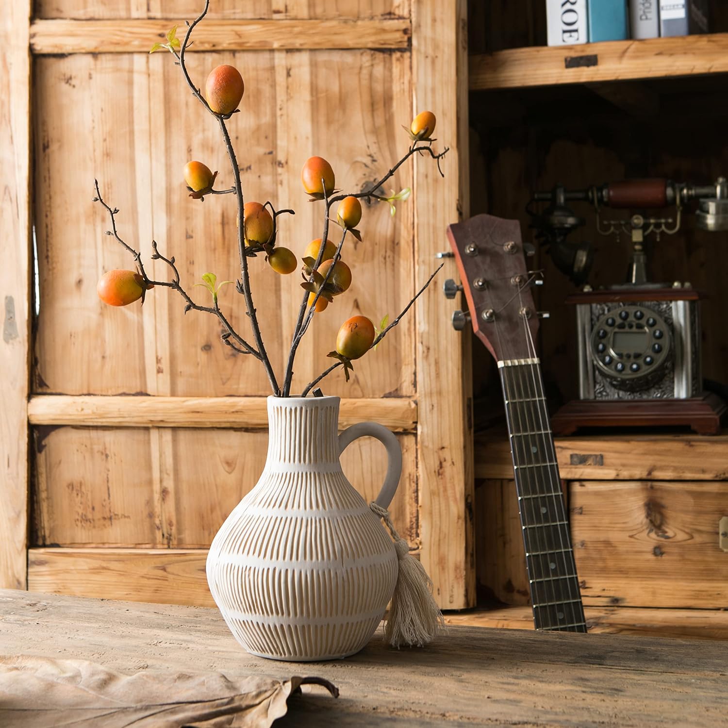 Rustic Ceramic Vase / Gray - Round