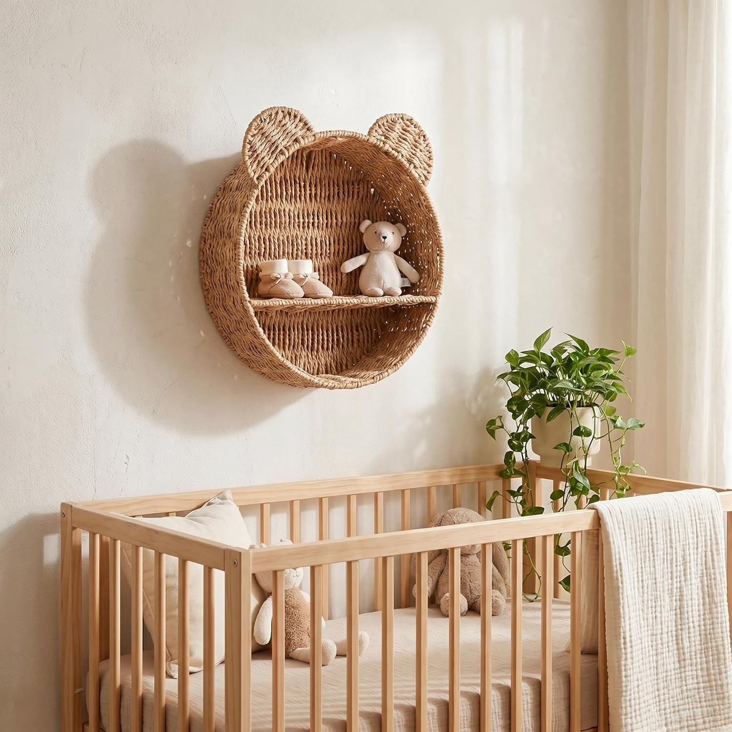 Handwoven Bear Wall Basket for Kids Room