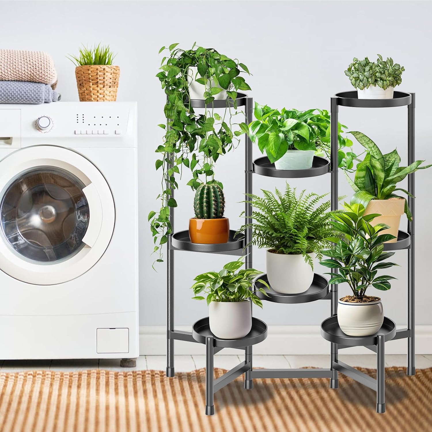 5 Tier Plant Stand Indoor Tall, Adjustable Black Plant Shelf for Multiple 8 Potted Flower Plants Holders, Corner Metal