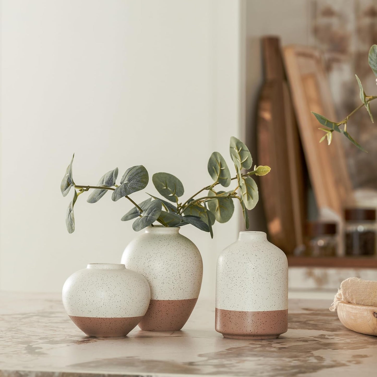 Ceramic Vase / Vases Home Decor Rustic Farmhouse Decor / Beige&brown / Set of 3