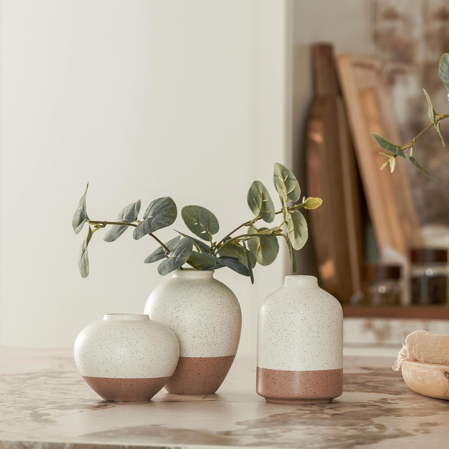 Ceramic Vase / Vases Home Decor Rustic Farmhouse Decor / Beige&brown / Set of 3
