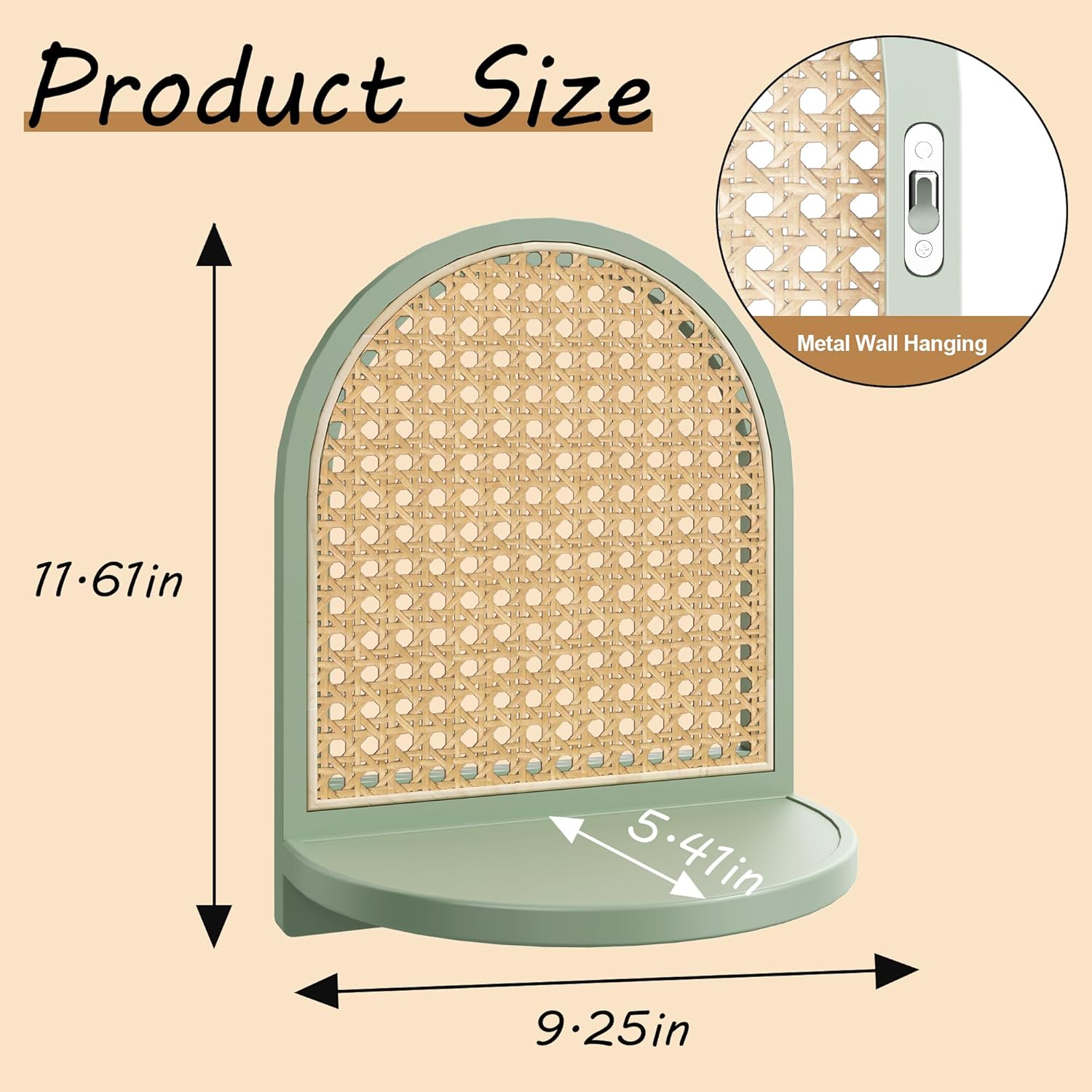 Boho Wall Decor Small Floating Shelf for Plant Figurines / Green / 9.25*5.41*11.61 Inch / Set of 2