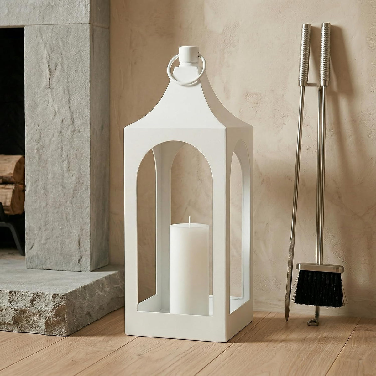 MOZEAL 20" Large Grace Spire Floor Lantern - White Heavy Metal No Glass - Rust-Resistant, in/Out Use, for