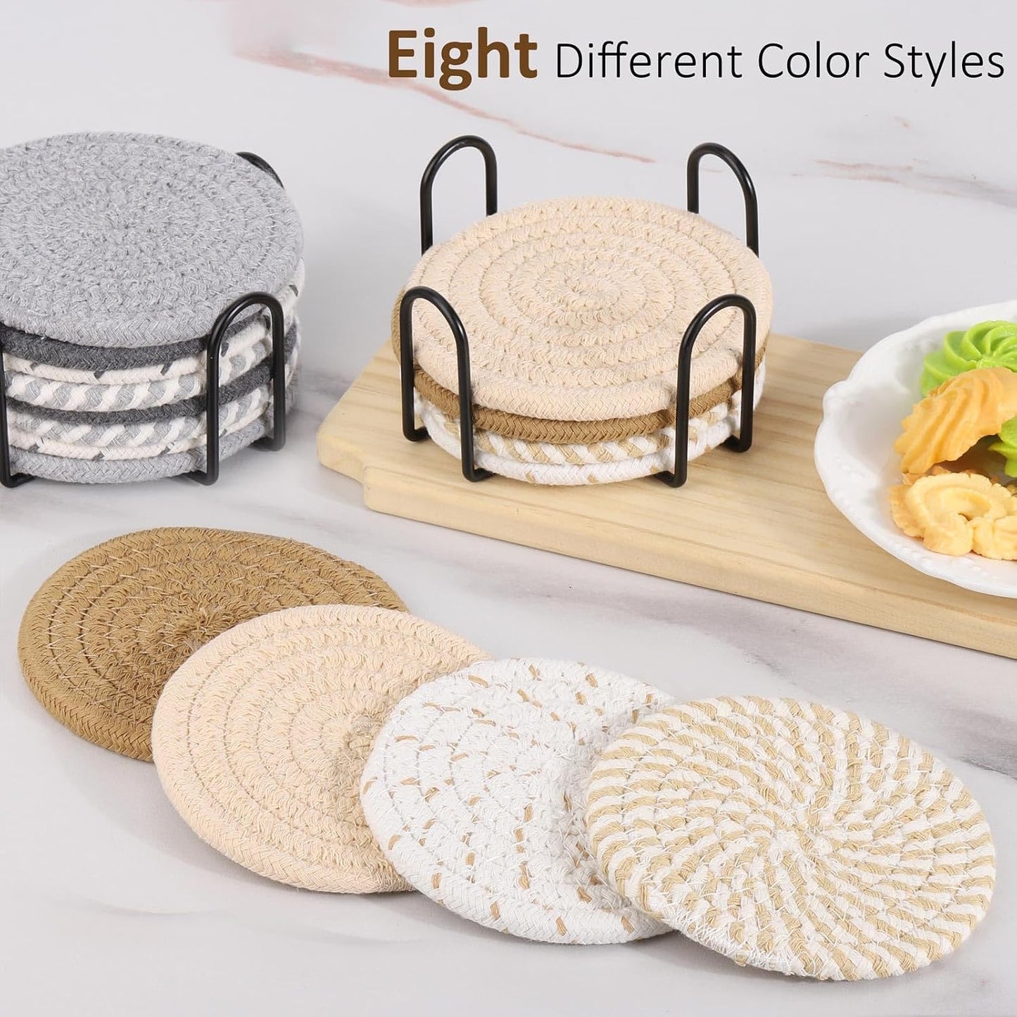 Holder / 8 Colors Absorbent Coasters Minimalist Cotton Woven Coaster / Set of 16