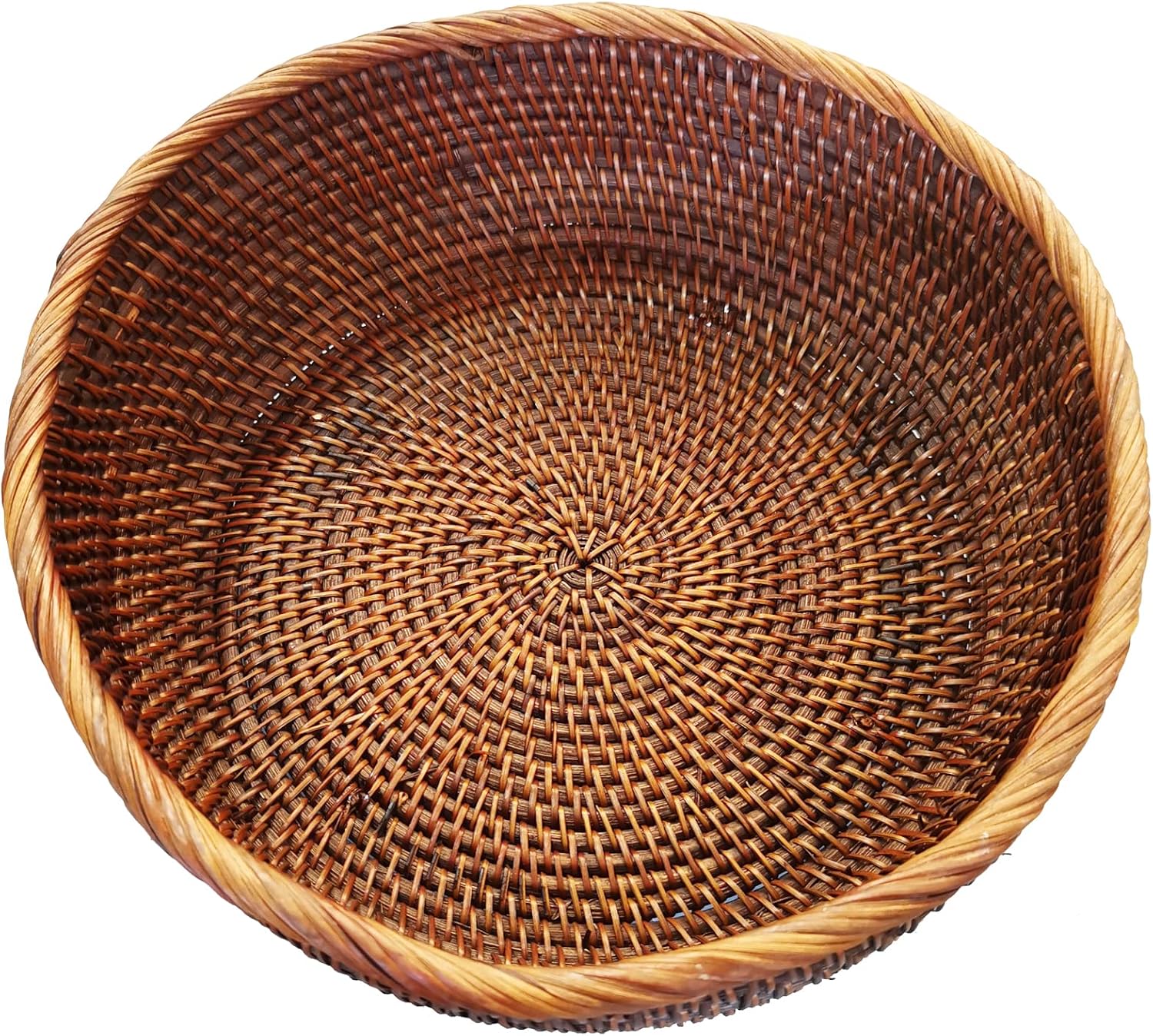 Round Rattan Bowl Basket / L - D9.8 x H3.5 Inch / 10 Inch