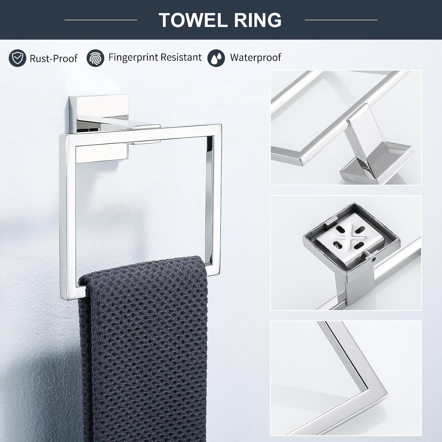 TQKAG 6-Piece Towel Bar Set, 23.6" Bathroom Hardware Set, Polished Chrome | SUS304 Stainless Steel, Chrome Bathroom