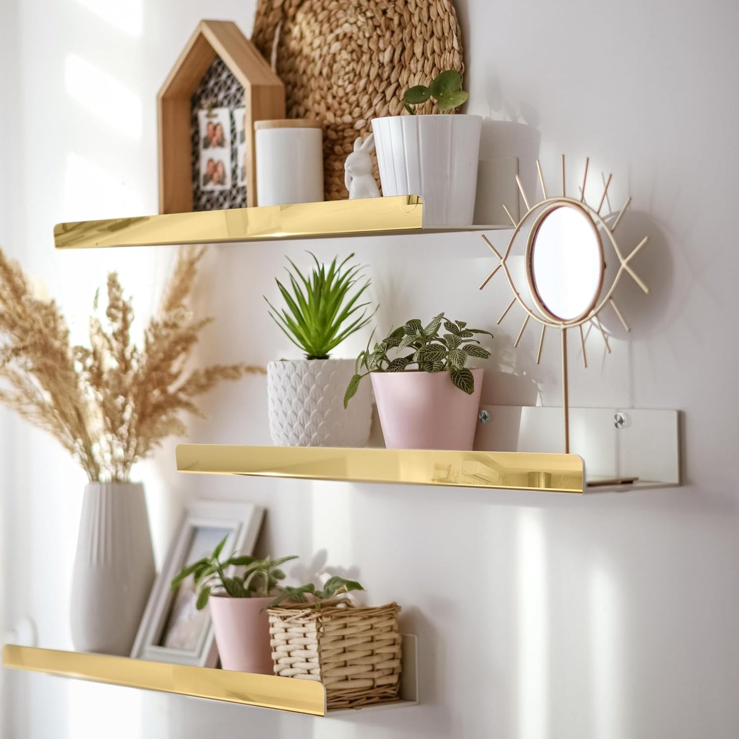 2 Packs 24 inches Gold Acrylic Shelves,Book Shelf for wall | Wall Mounted Display for Kids