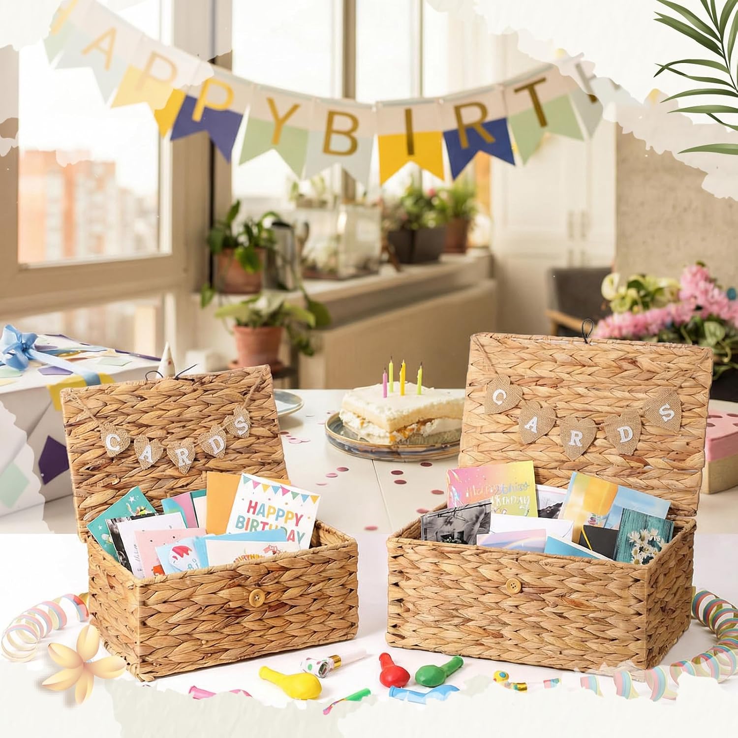 2 Size Rustic Wedding Card Basket Set Water Hyacinth Decorative Wicker Basket Boxes / Set of 2