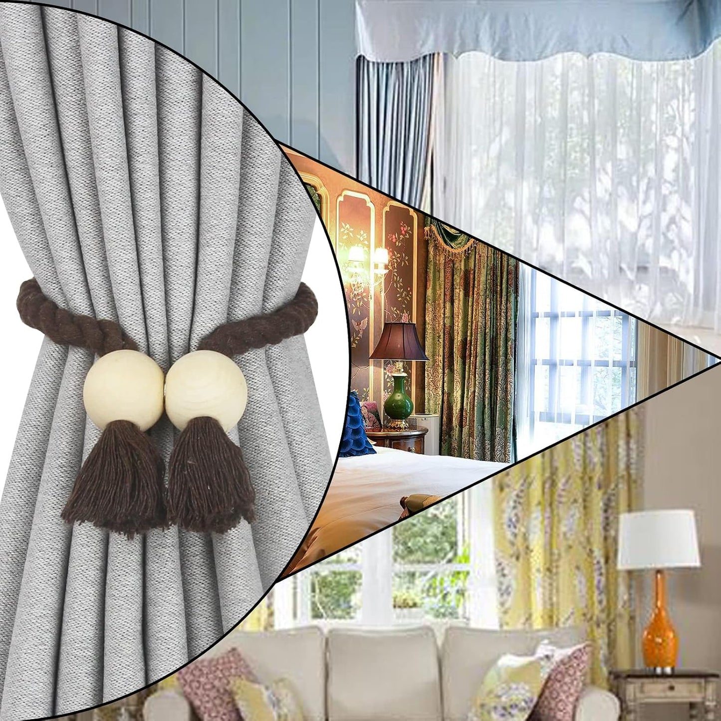 Magnetic Curtain Tiebacks Decorative Tie Back Drapes Holdbacks Nieffeiy | 6 Pack Coffee Cotton Hand Woven Rope Curtain