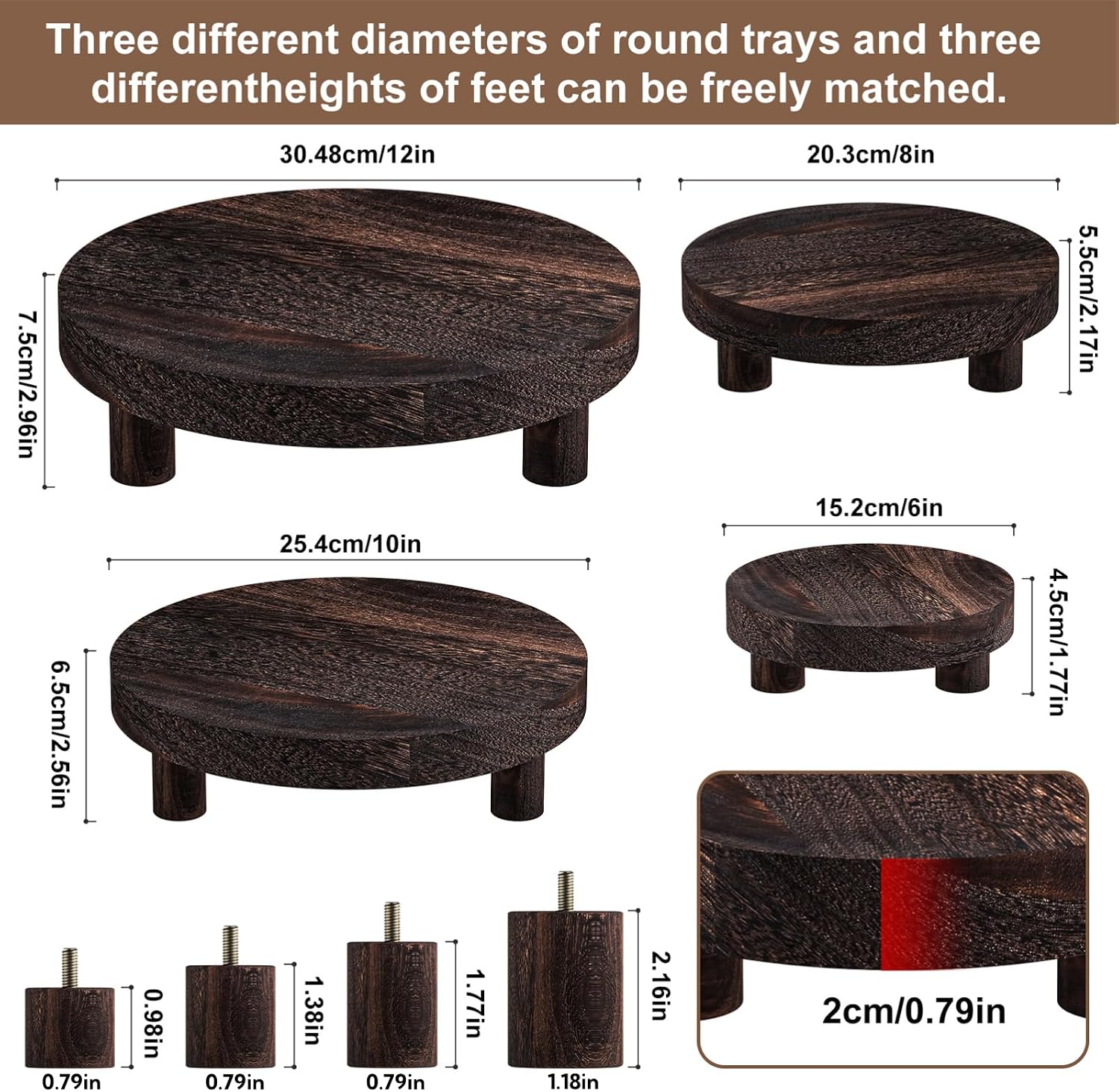 Wood Plant Stand Indoor Outdoor, 12/10/8/6" Round Wood Riser for Decor, Wooden Stool Display Stand Flower Pot Holder