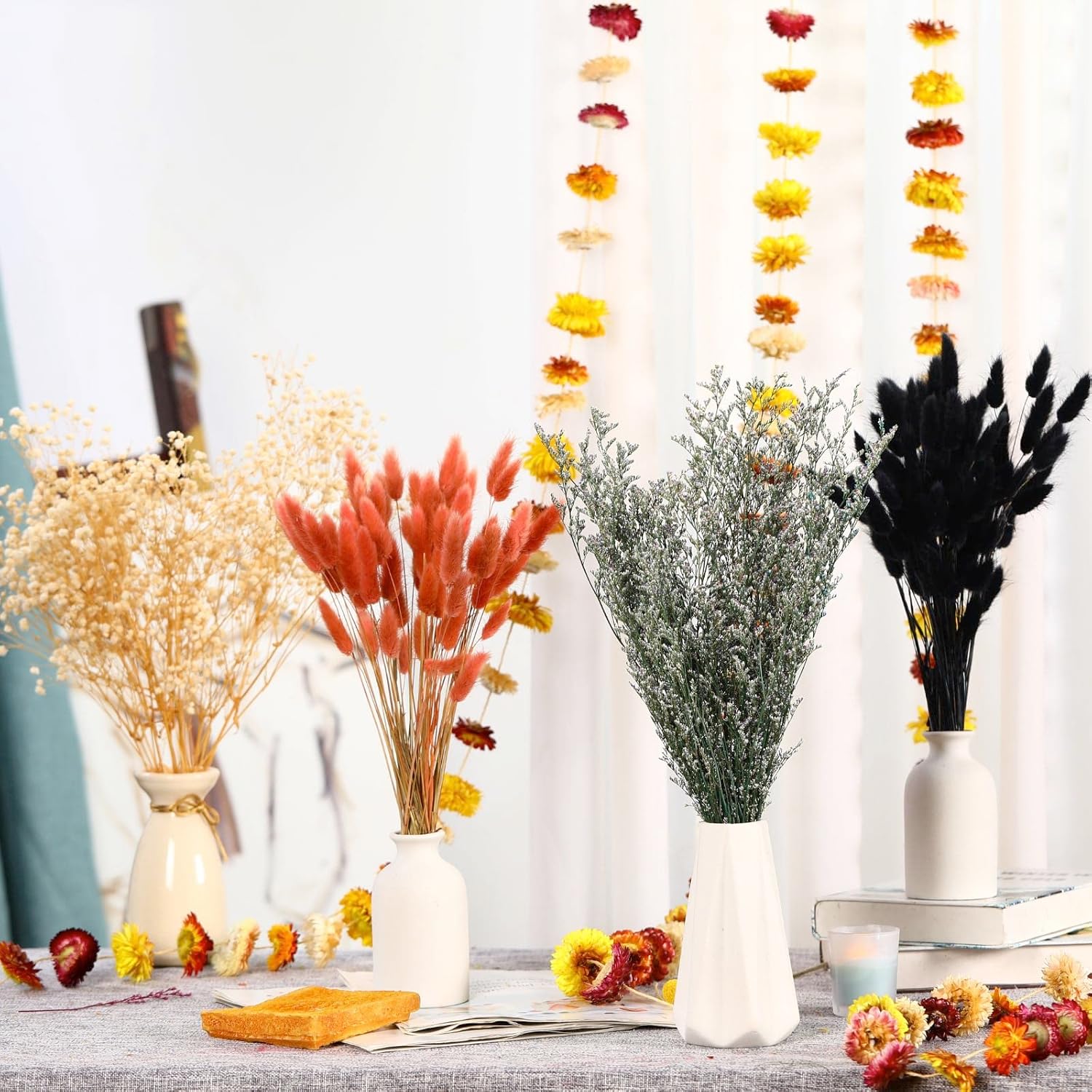Dried Flowers Garland Real Daisy Sunflower Garlands Dry Flower Chain / 6.6 Inch
