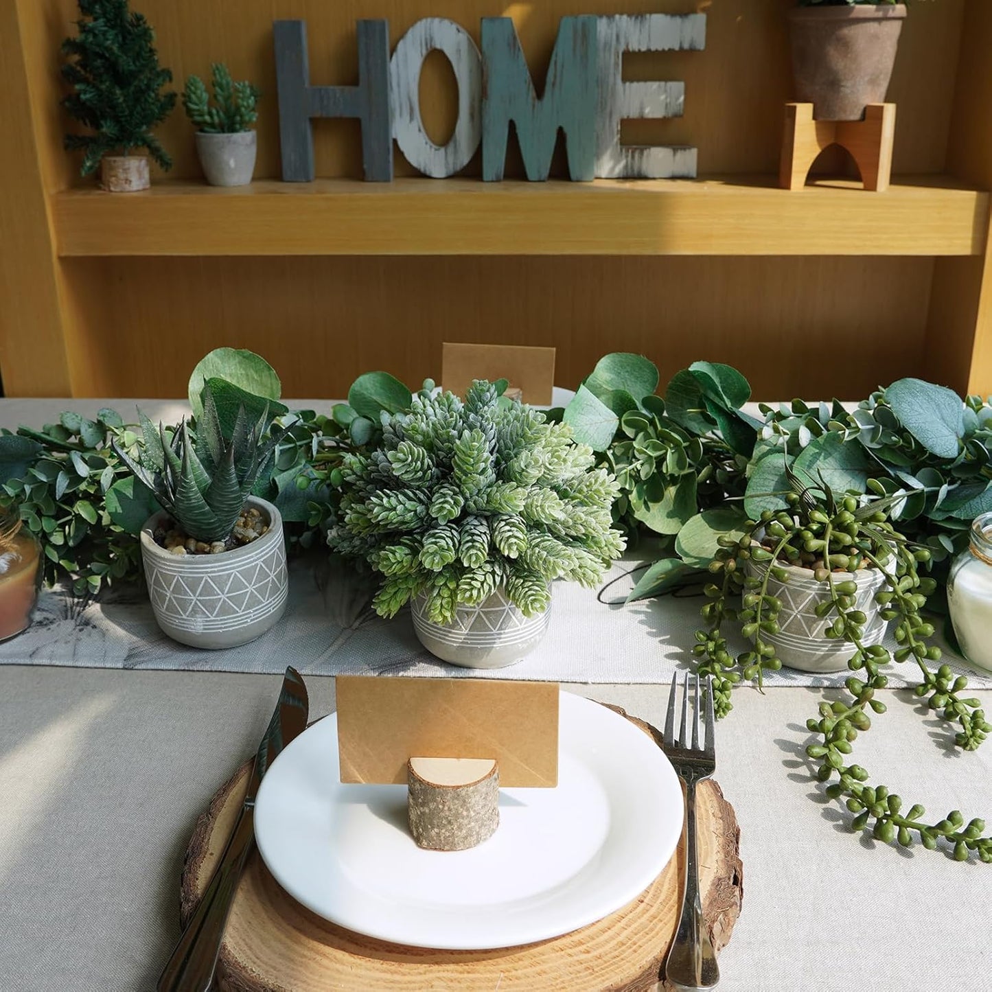 Mini Faux Succulent Potted Plants Artificial Aloe Hops String of Pearls Fake / Gray / Set of 3