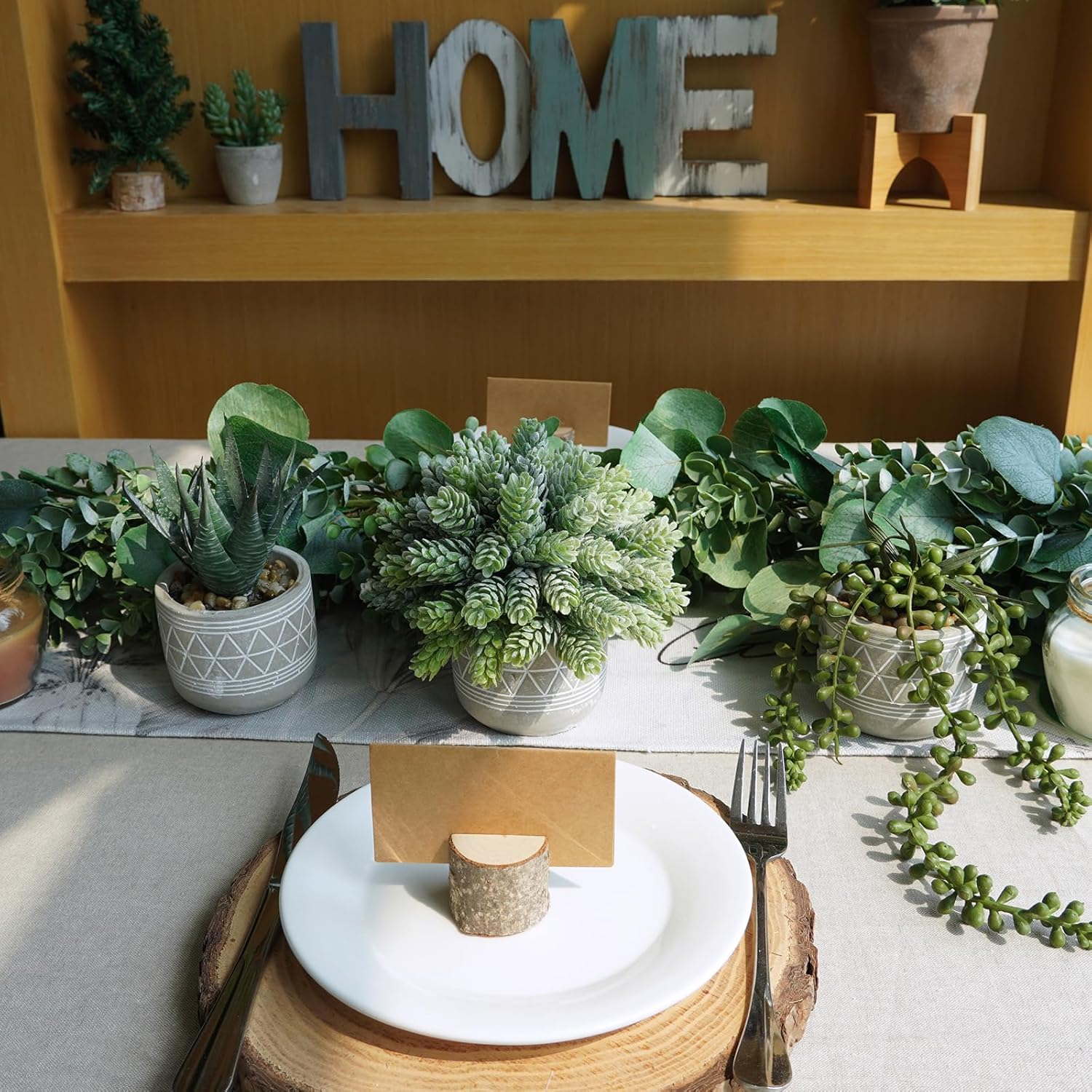 Mini Faux Succulent Potted Plants Artificial Aloe Hops String of Pearls Fake / Gray / Set of 3