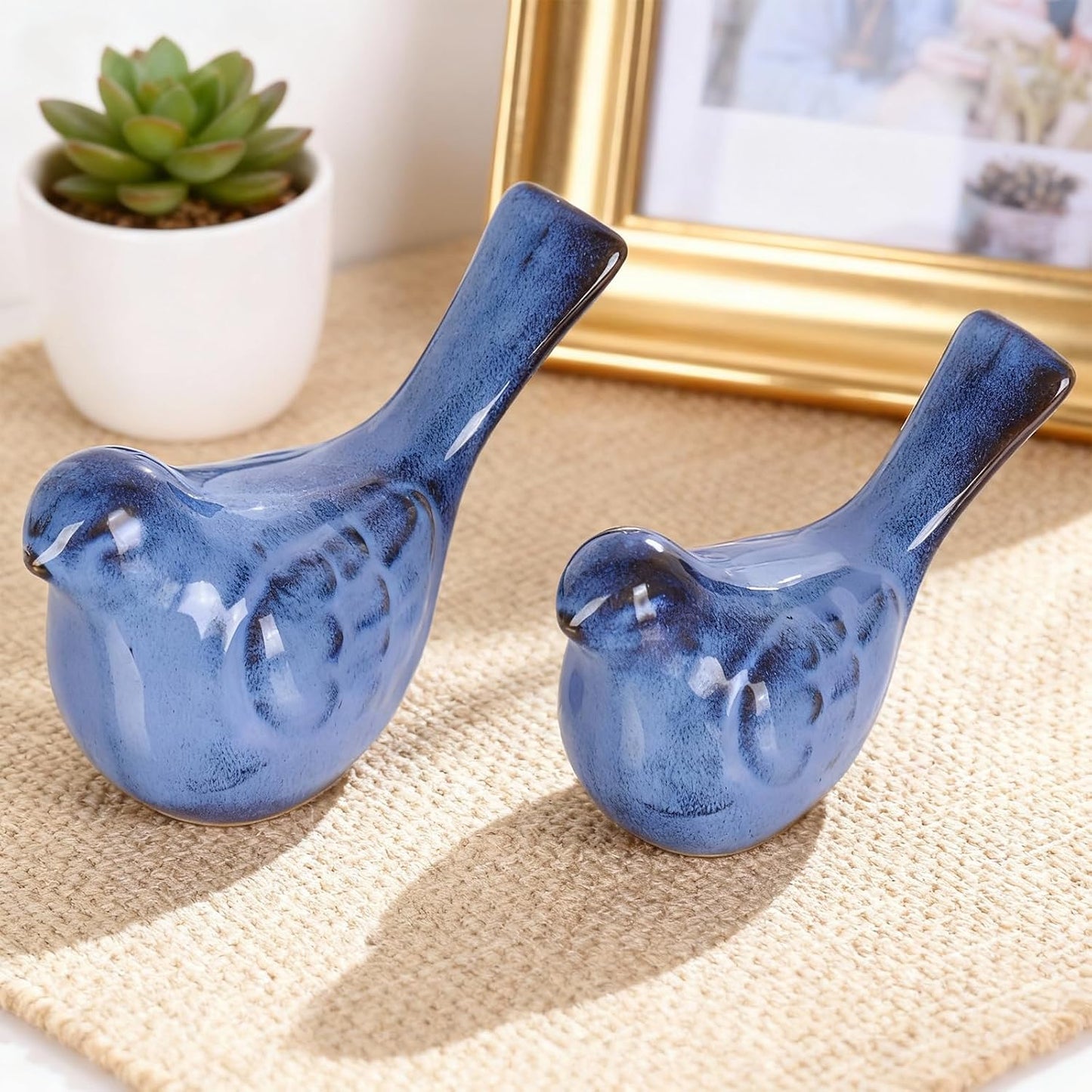 Ceramic Bird Figurines Home Decor / Blue