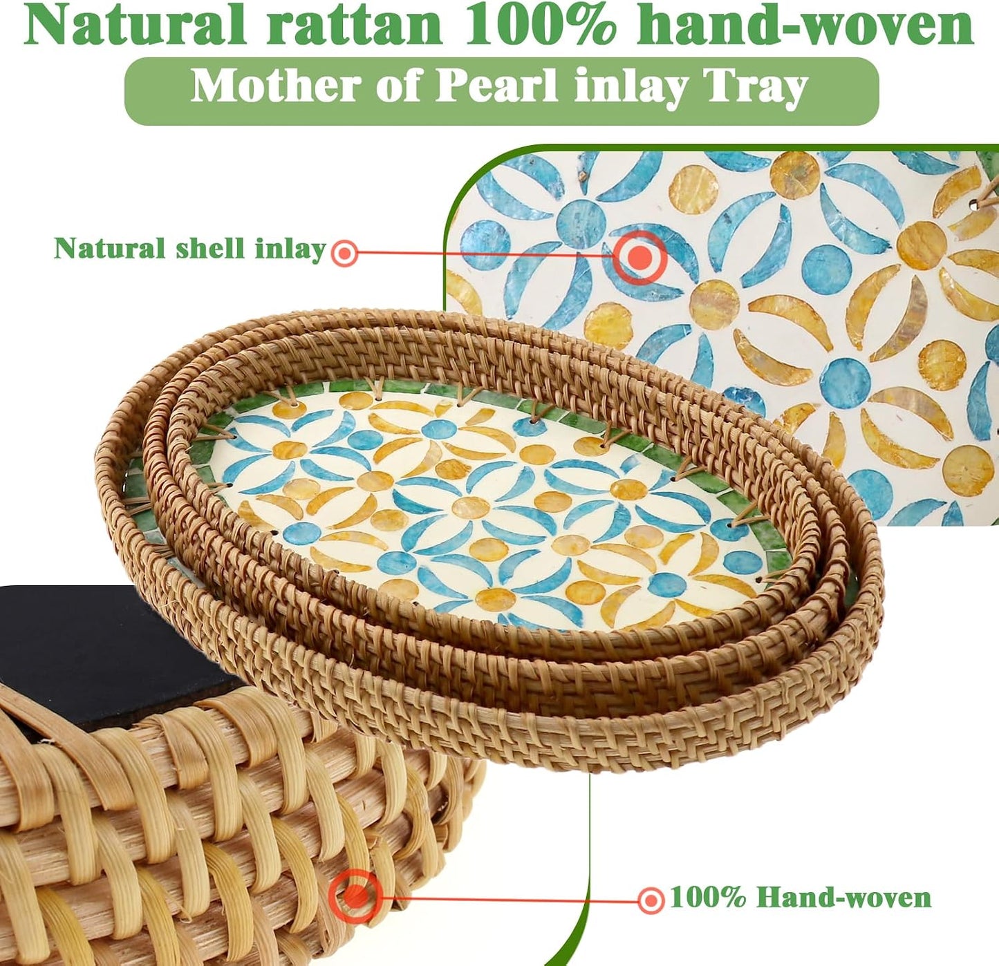 3 Sizes Wicker Woven Coffee Table Tray / Blue Orange Poppy