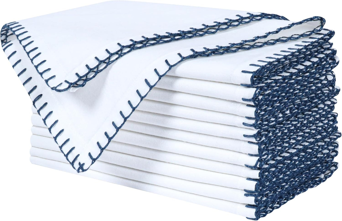 Bedding Craft Cotton Cloth Dinner Napkins Set of 12 – 18x18 Magical Forest Reusable Fabric Napkins with Blanket Stitch