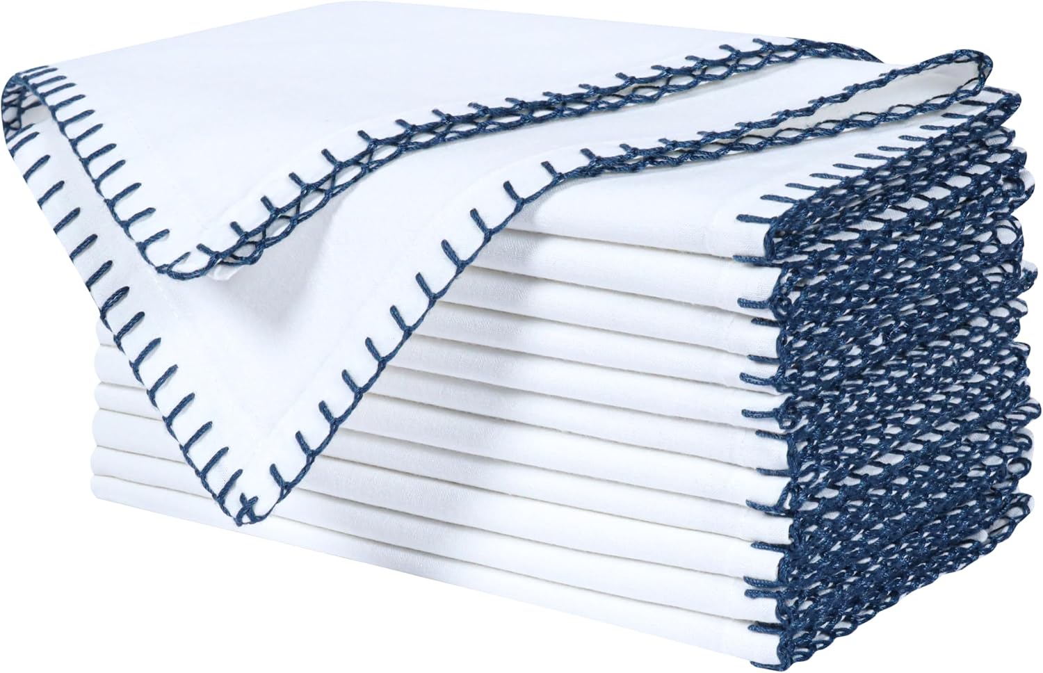 Bedding Craft Cotton Cloth Dinner Napkins Set of 12 – 18x18 Magical Forest Reusable Fabric Napkins with Blanket Stitch