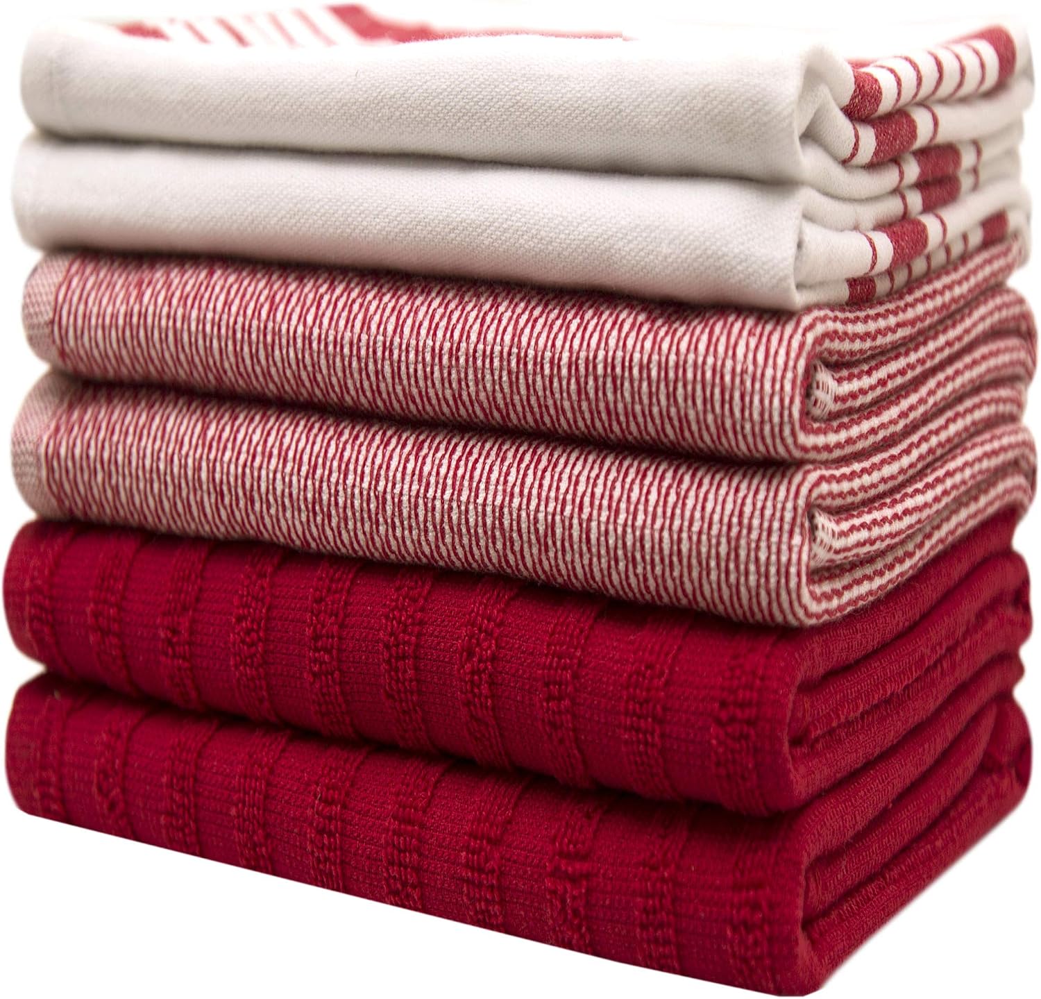 Premium Kitchen Towels 6 Pack 100% Cotton 20"x28" Dish Towels Red Striped | Large Flat & Terry Kitchen Linen Set with