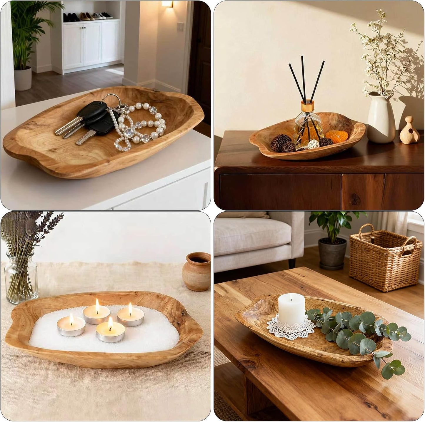 Wenrulgar11" Wooden Decorative Dough Fruit Key Candle Holder Bowl Handmade Serving Tray / Natural