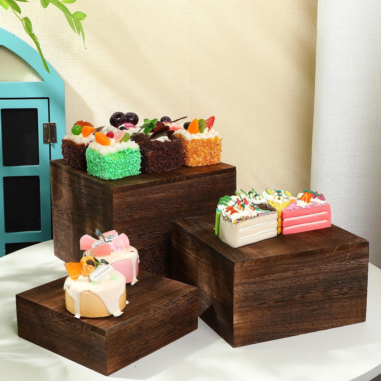 Wooden Risers Stands Cake Rustic Stackable Square Cupcake Stands Base for Buffet Table / Set of 3