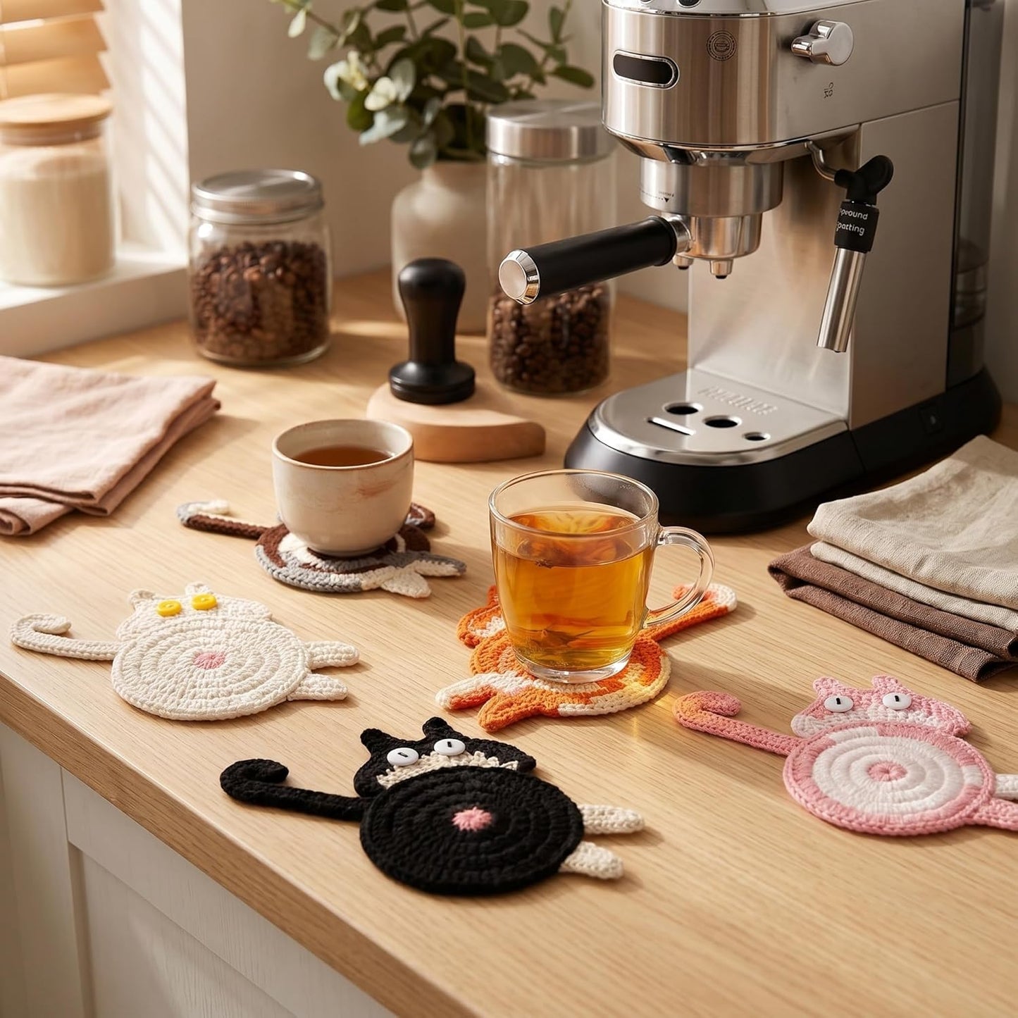 Cat Gifts for Cat Lovers Cat Coaster Woven Creative Cat Coaster Insulation Coaster Coffee / Set of 5