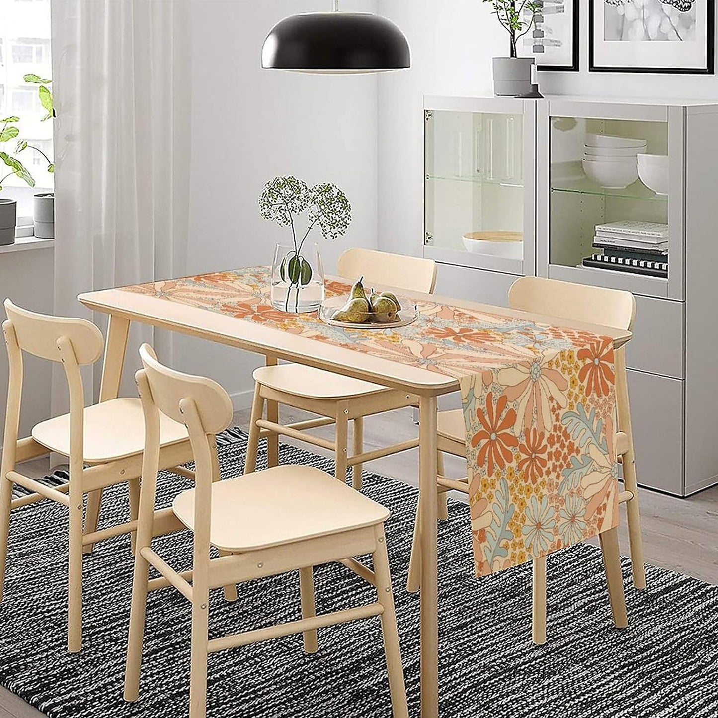 Boho Floral Table Runner Retro 19108s Hippie Summer Groovy Floral Power Printed Linen Table Runner for Home Kitchen