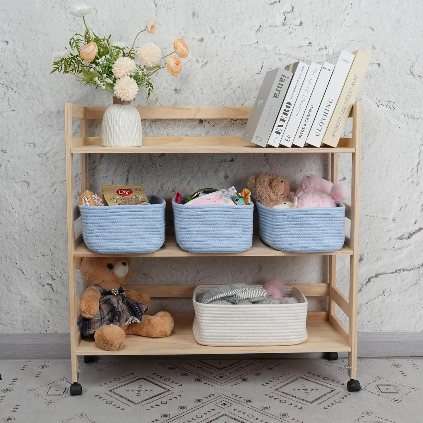 Small Woven Storage Baskets " Decorative Rope Bins for Organizing / Blue / Regular / 12 x 8 x 5
