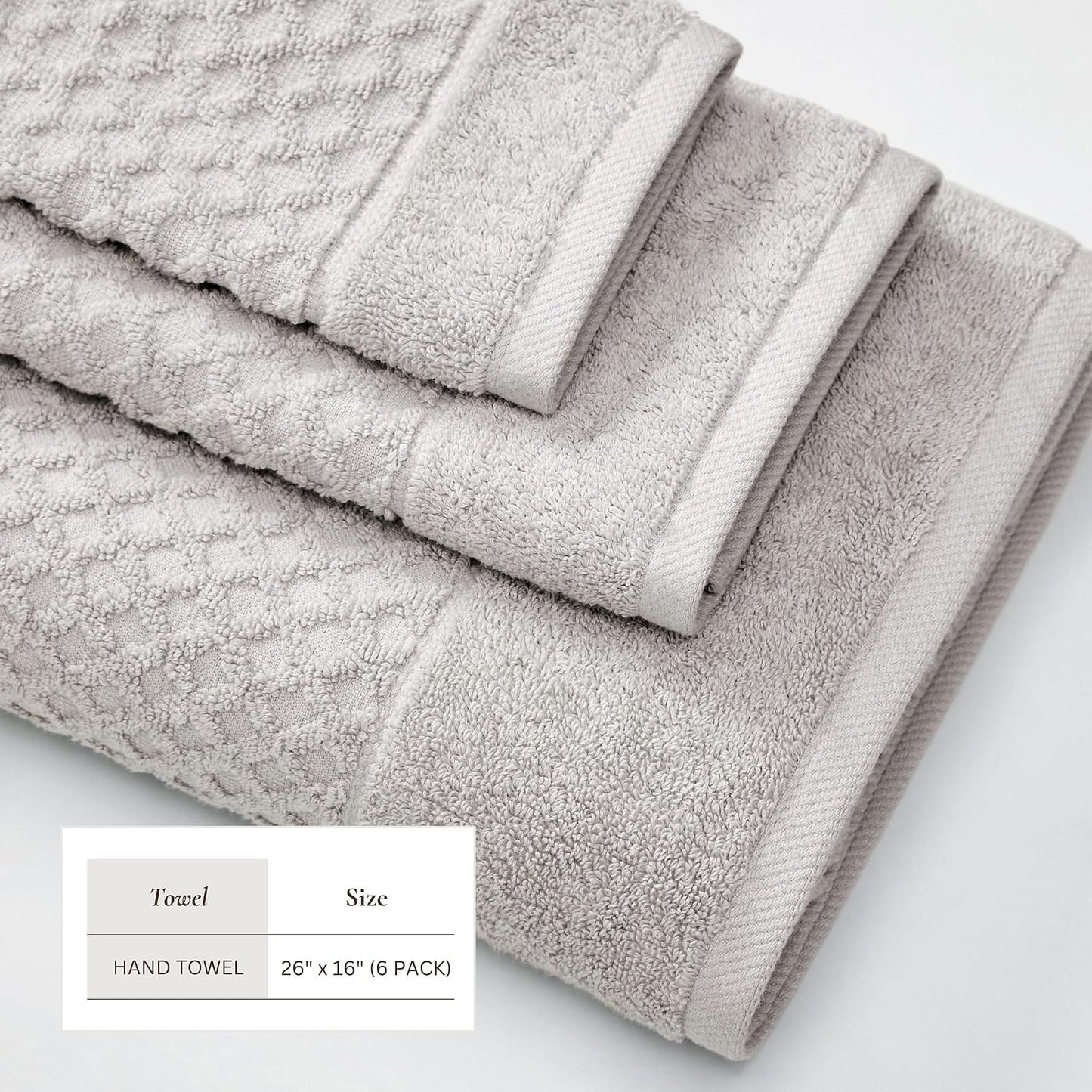 Great Bay Home Hand Towels - 100% Cotton 6 Pack 26x16 Hand Towel Set - Absorbent, Durable, Quick-Dry Towels for