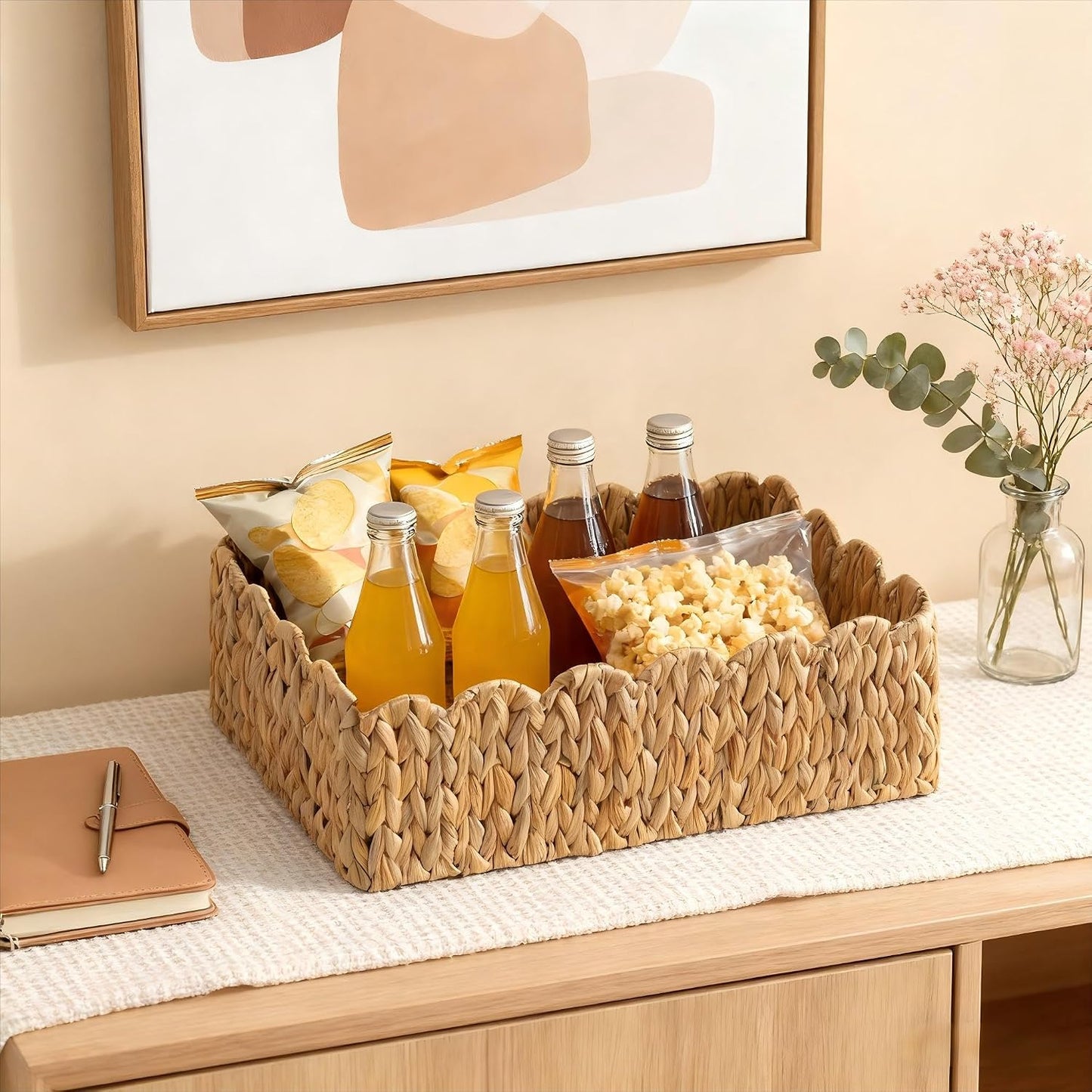 Scalloped Basket / Hand Woven Baskets / Light Beige / M