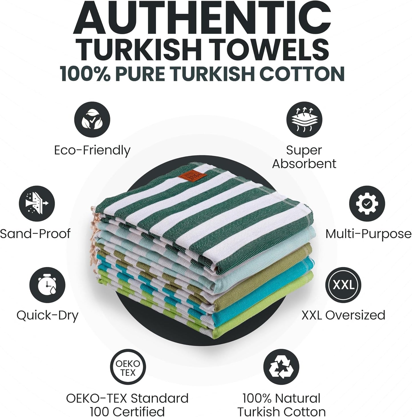 Gold CASE Turkish Beach Towel Set of 5 – 100% Cotton Beach Towels Oversized 70x38'' – MYRA Quick Dry Swim Towel –