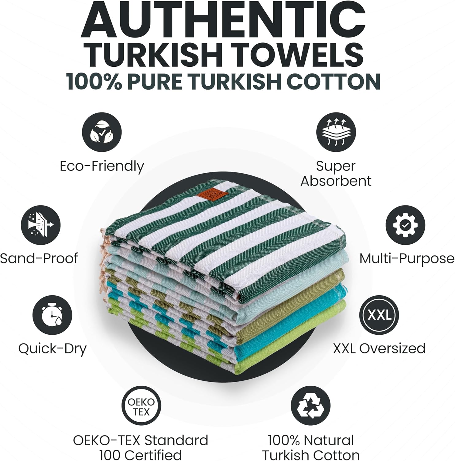 Gold CASE Turkish Beach Towel Set of 5 – 100% Cotton Beach Towels Oversized 70x38'' – MYRA Quick Dry Swim Towel –