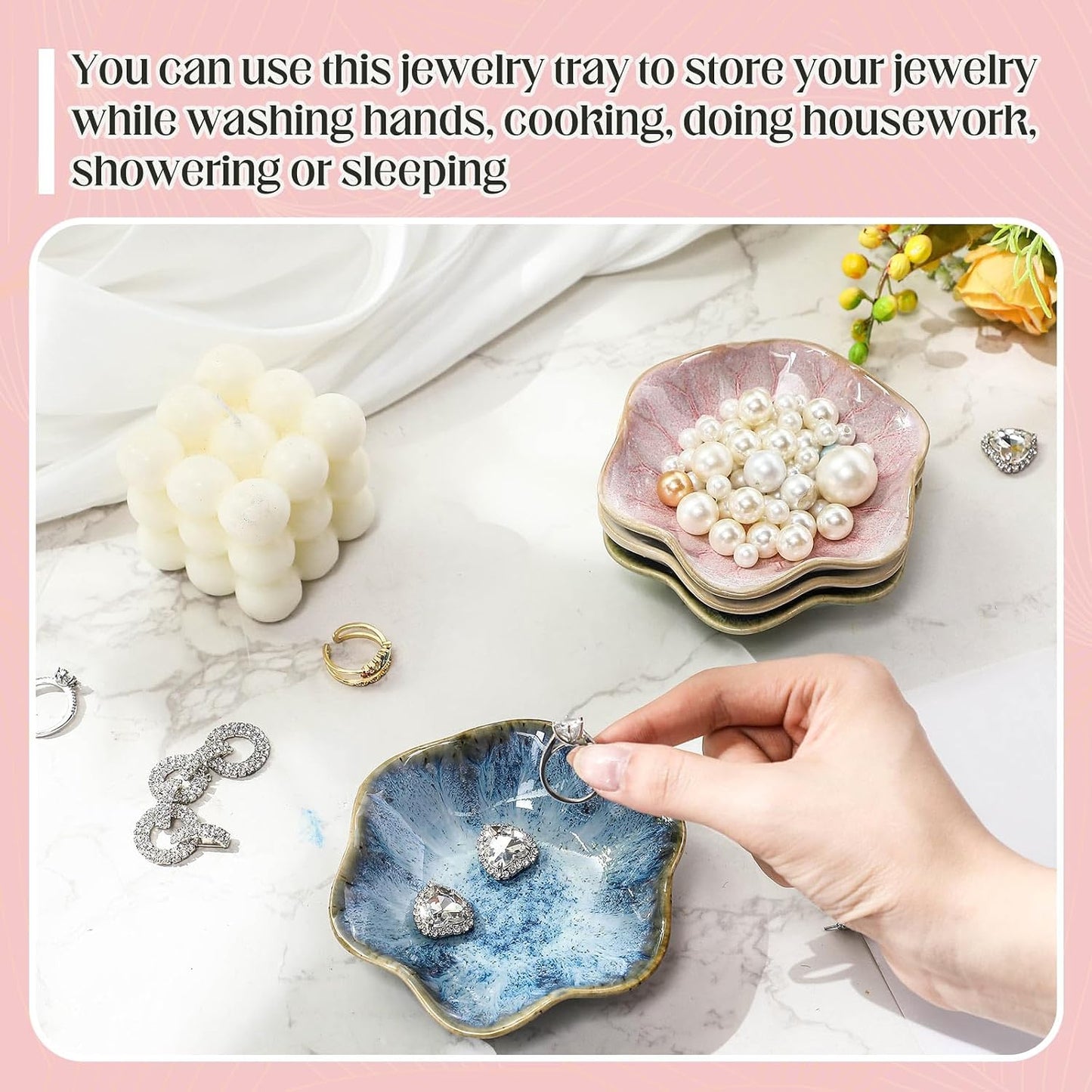 Small Jewelry Dish Trinket Holder Dish / Green, White, Crystal Green, Pink / Ceramic / 4.3 x 3.9