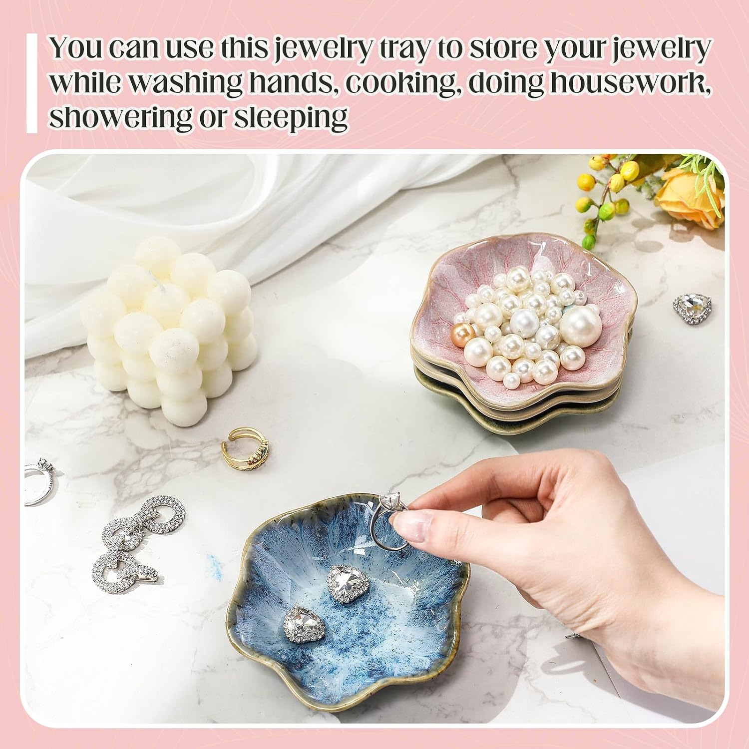 Small Jewelry Dish Trinket Holder Dish / Green, White, Crystal Green, Pink / Ceramic / 4.3 x 3.9