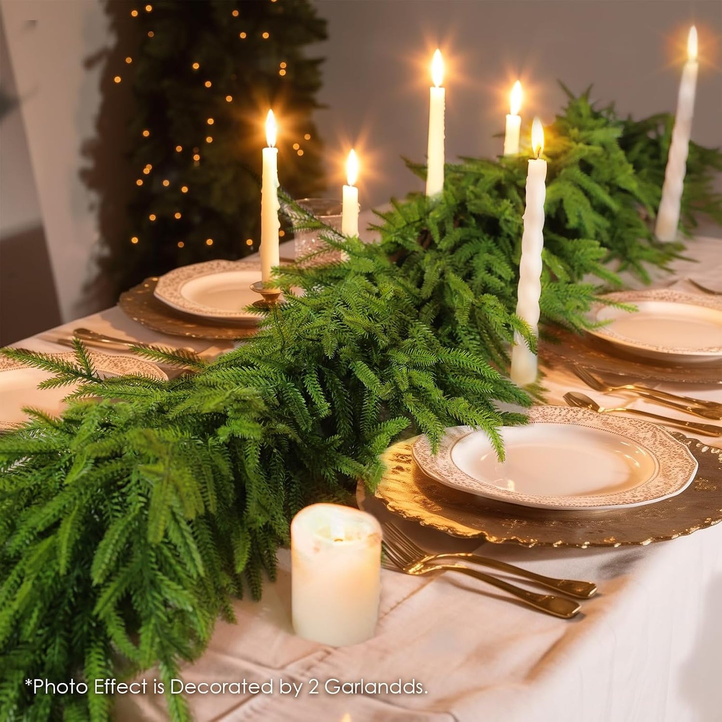 WBHome 9ft Real Touch Norfolk Pine Christmas Garland, Winter Greenery Garland for Christmas, Holiday Seasonal