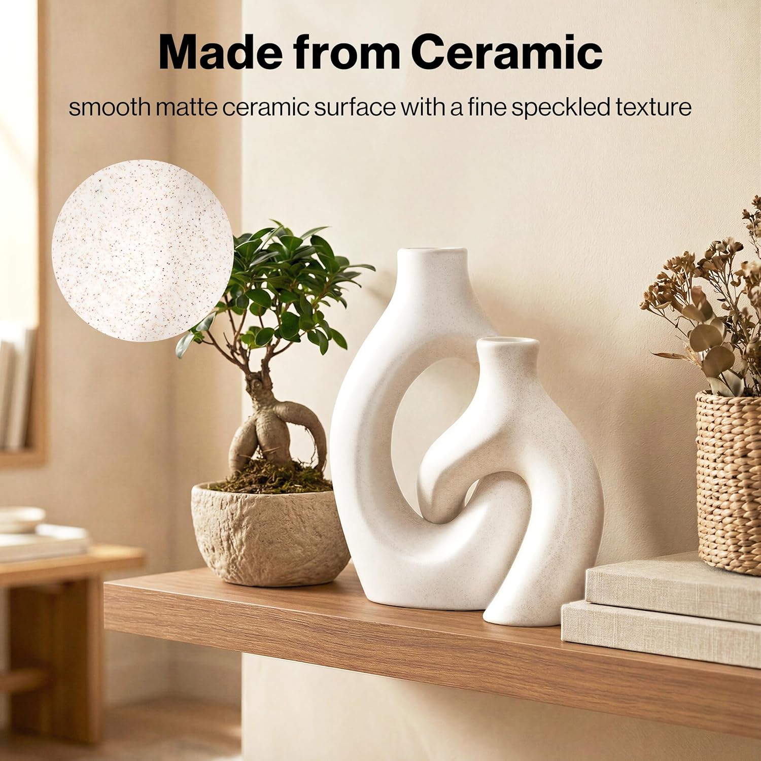 Ceramic Vase / Handmade Nordic Minimalist Ceramic Vase for Pampas / White / Set of 2