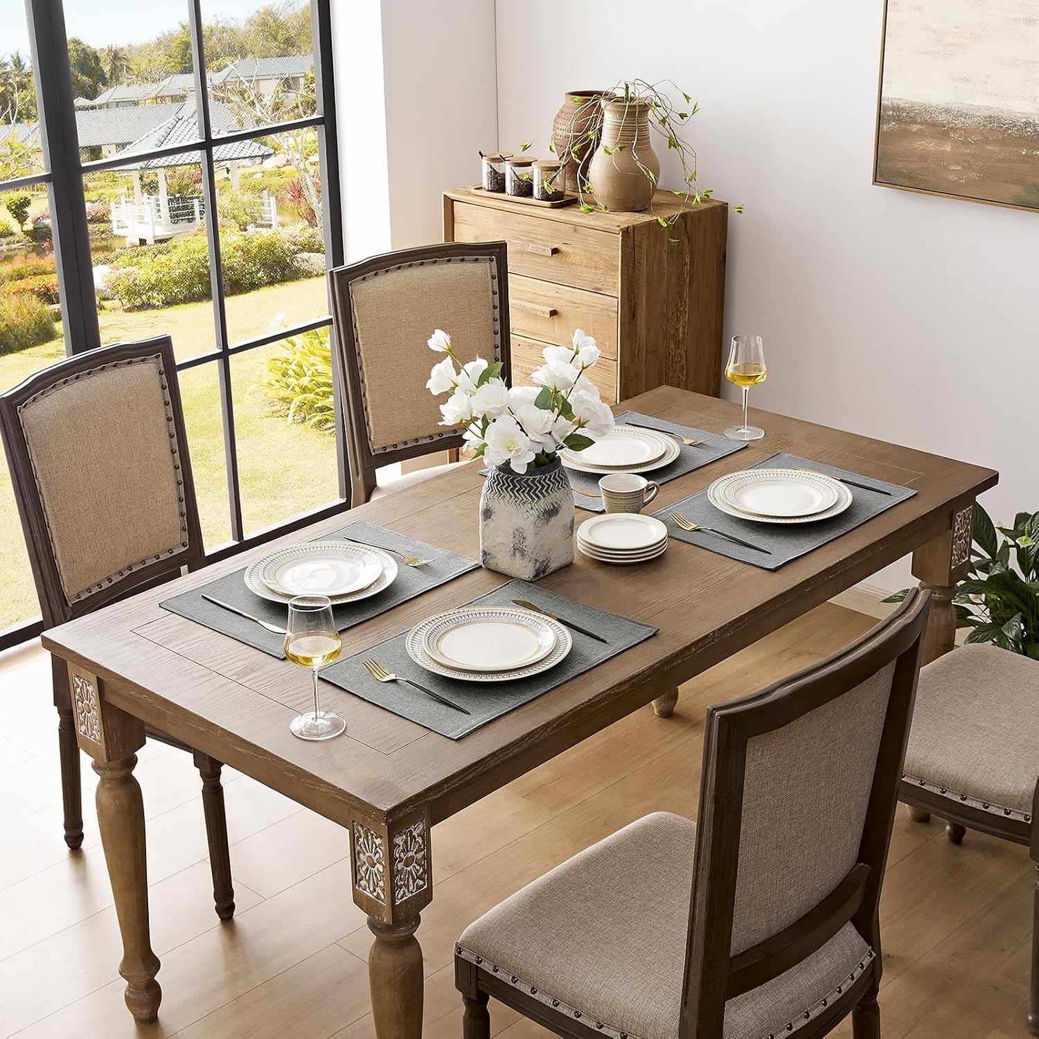 Romanstile Cloth Placemats Set of 8, Heat Resistant Double Layered Thickened Place Mats, Washable Faux Linen Farmhouse