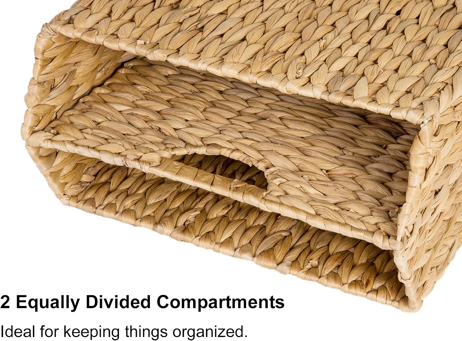StorageWorks Hand-Woven Divided Magazine Basket, Rattan Magazine Holder, Natural Wicker Magazine Rack for Bathroom