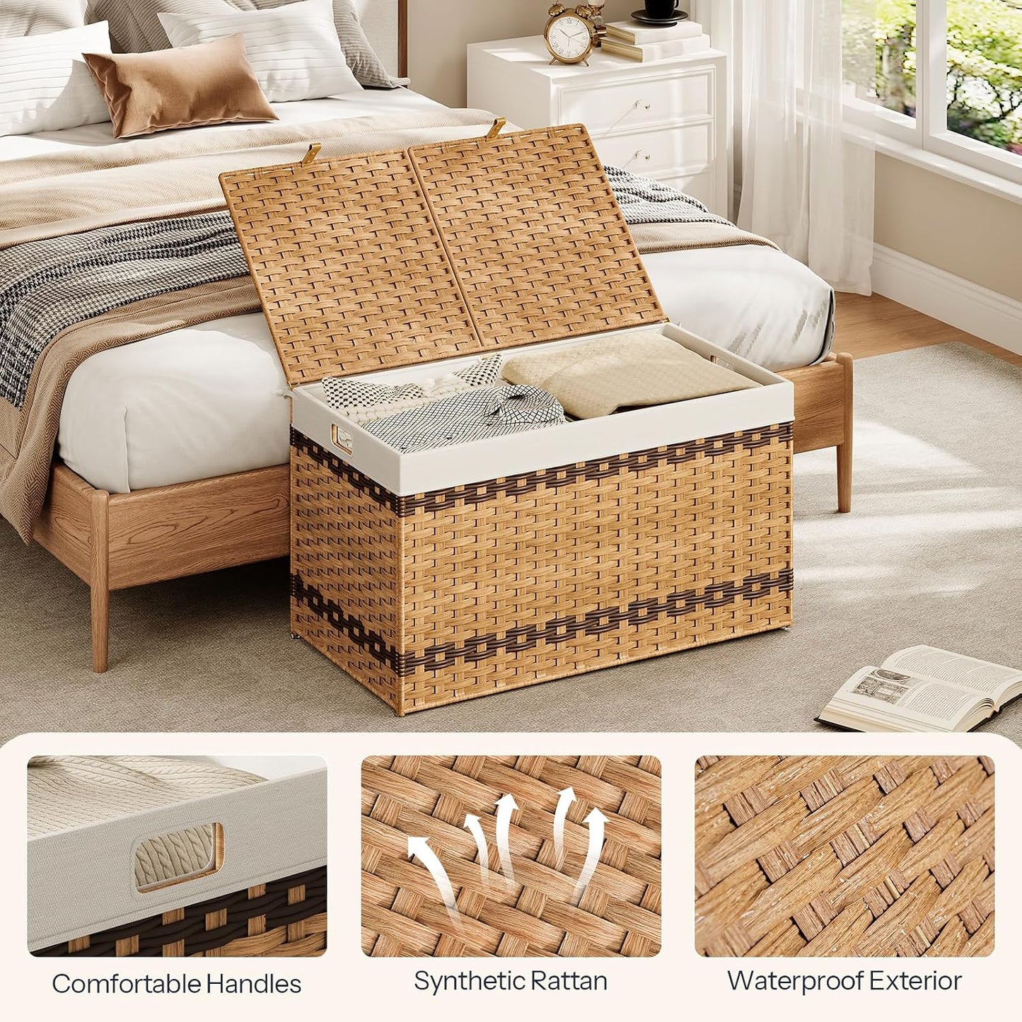 42.3 Gallon Wicker Storage Basket / Natural + Brown / 29.9"L x 17.7"W x 18.1"H