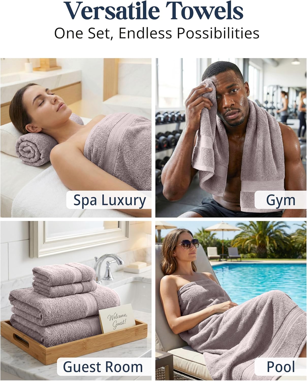 LANE LINEN Towel Set Quick Dry 100% Cotton 6 Piece Soft - Platinum | Cotton Bath Towel Set - Ring-Spun Durability