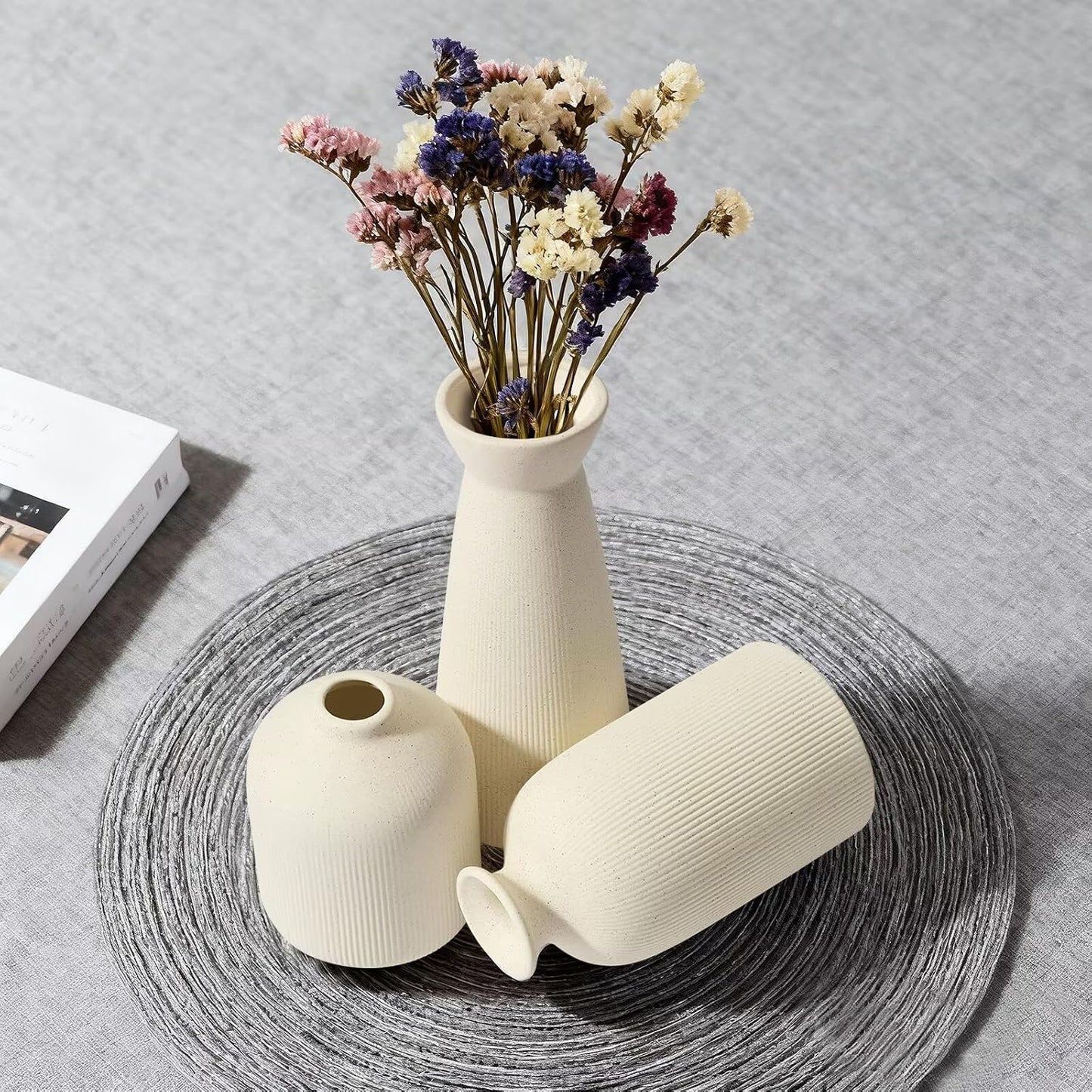 Ceramic Flower Vases / Beige / Set of 3