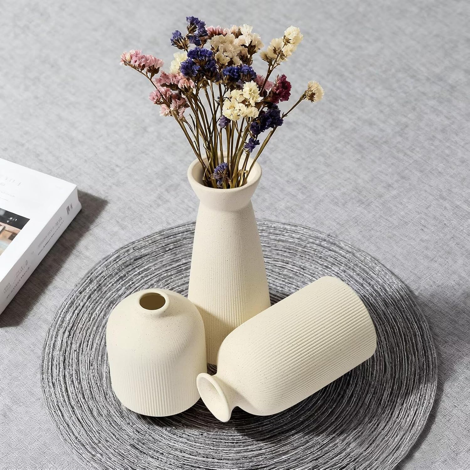 Ceramic Flower Vases / Beige / Set of 3