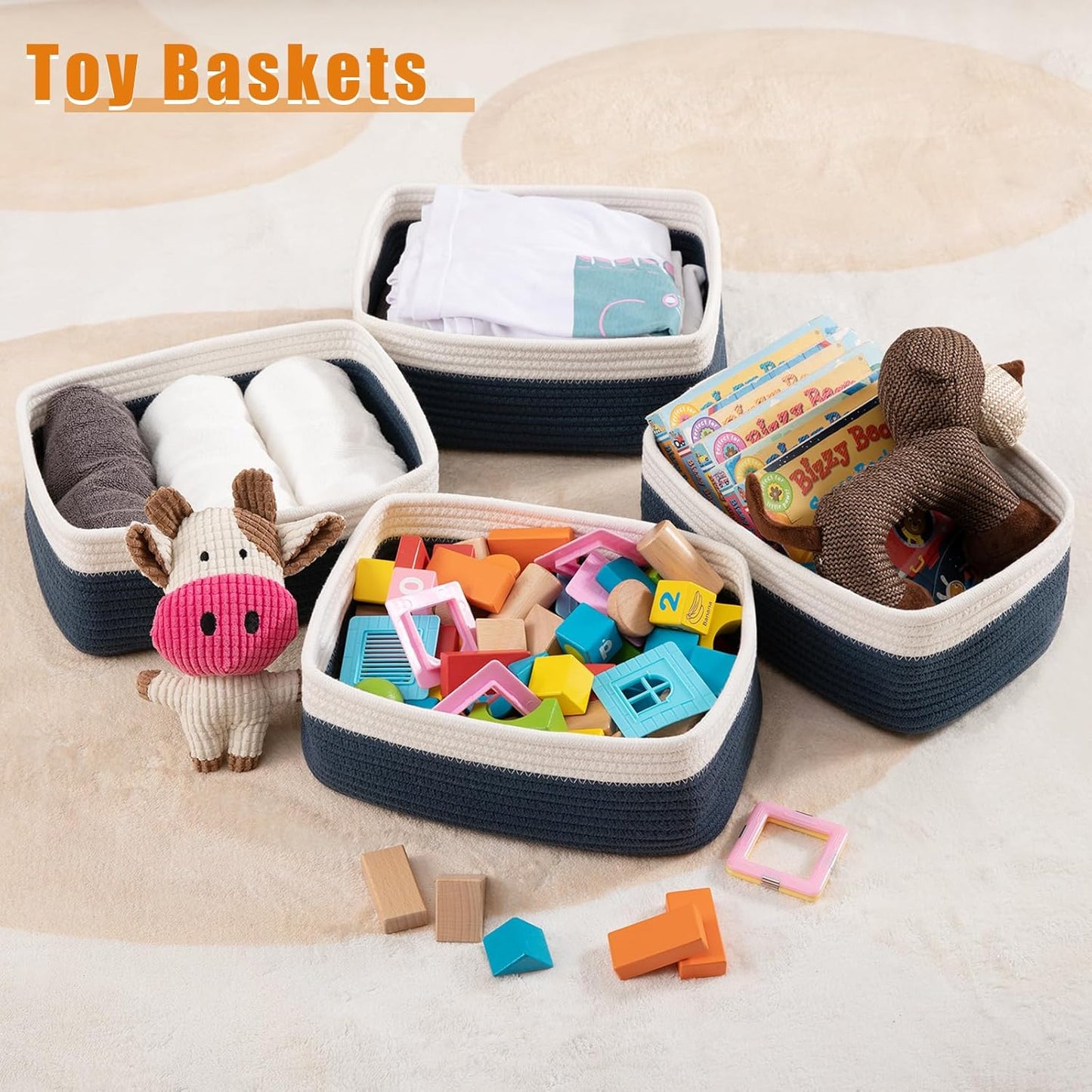 Small Bins / Organizer Baskets / Blue/white / 11.8"*7.8"*4.7 / Set of 4