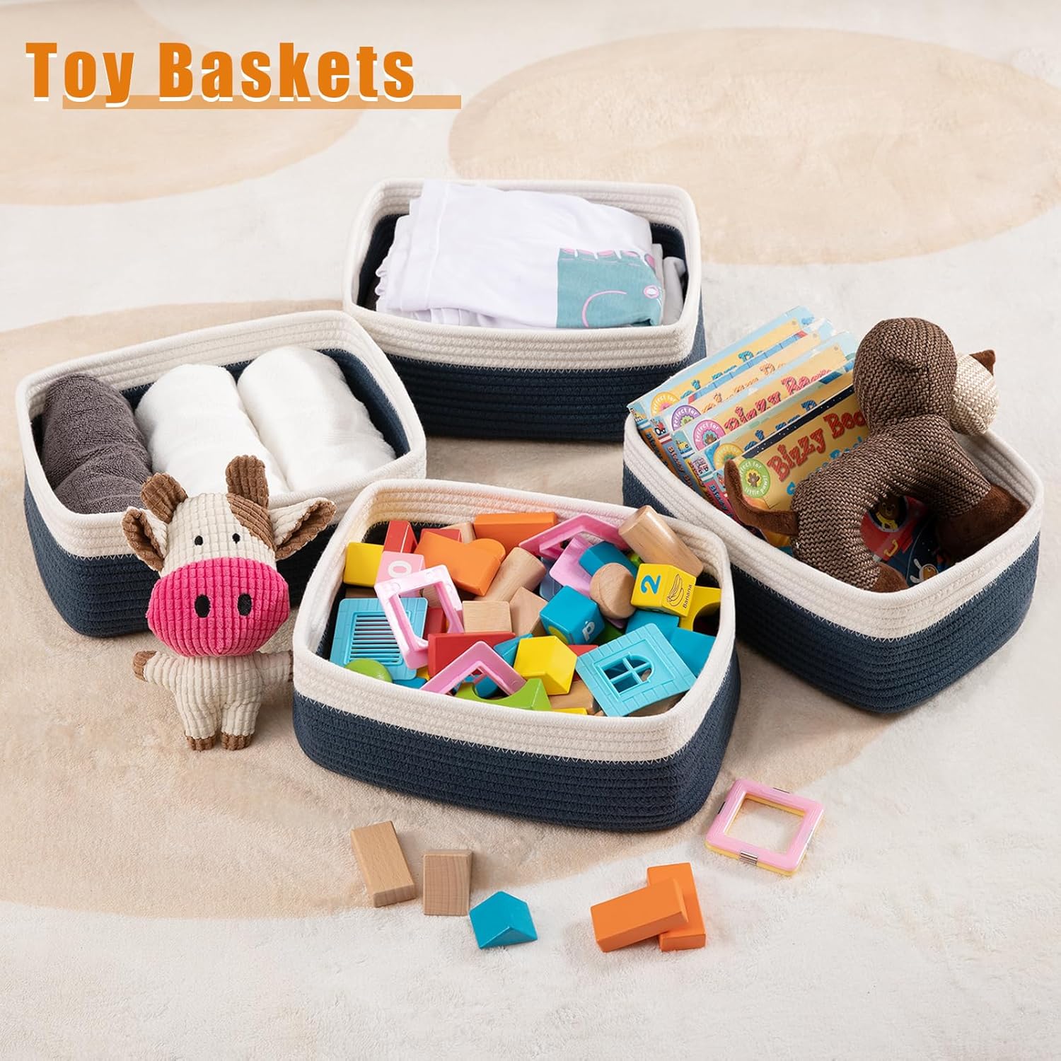 Small Bins / Organizer Baskets / Blue/white / 11.8"*7.8"*4.7 / Set of 4