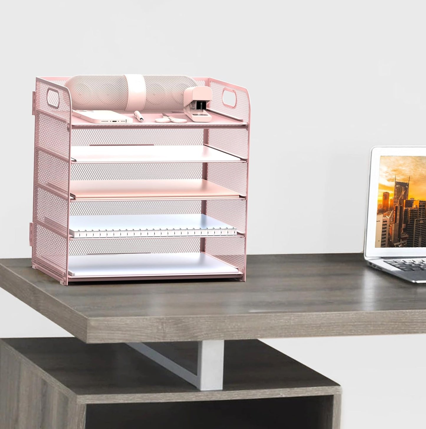 Sinboun Letter Tray Paper Organizer 5-Tier Desk Organizer File Organizer Paper Holder with Handle, Metal Desktop