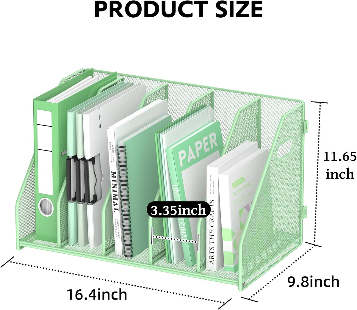 Binder Organizer, Magazine File Holder with 5 Vertical Compartments Rack, Metal Desk File Organizer & Binder Holders