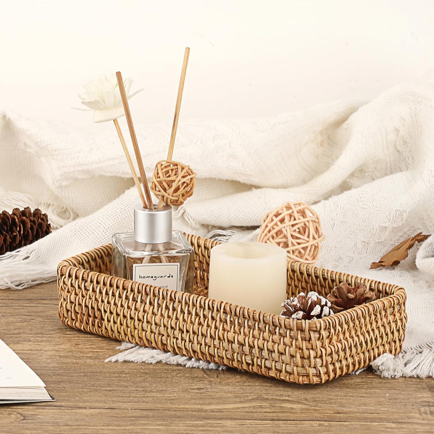 Key Basket for Entryway Table Natural Rattan Serving Tray Small / 8.3 x 4.7 x 1.6 / Natural Color